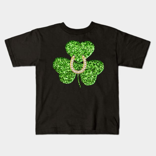 Faux Green Glitter Shamrock With A Horseshoe Kids T-Shirt by Atteestude